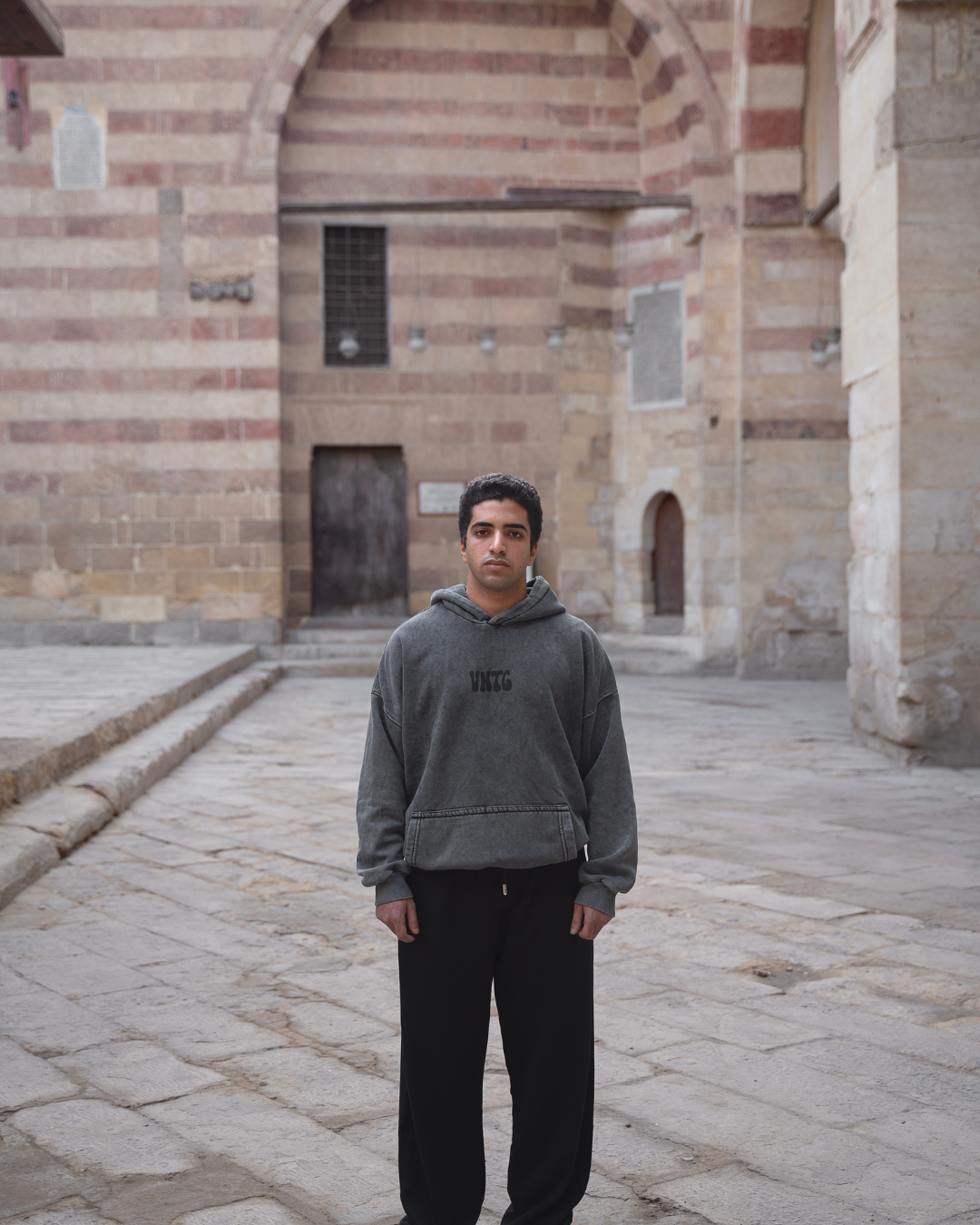 Untitled design (9) VNTG Washed Grey Printed Hoodie - Image 1